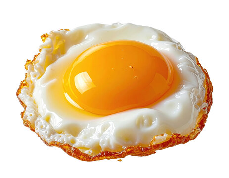 Sunny side up egg fried egg golden yolk crispy edge transparency background breakfast closeup food protein minimal