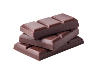 A stack of dark chocolate bars isolated on a transparent background, showcasing their rich texture and segmented design, perfect for culinary and confectionery themes