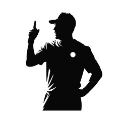 Silhouette of a man in a cap pointing upward with hand on hip