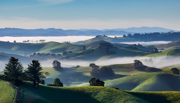rolling hills and foggy misty layers abound in this sonoma and marin county scene