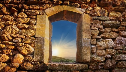 ancient stone wall and window frame