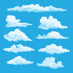 Cloud flat design blue background vector set