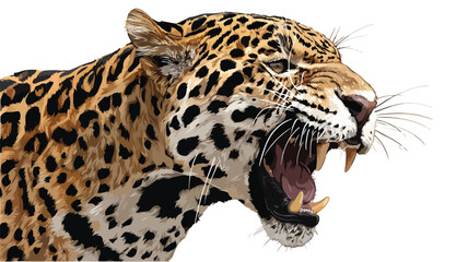 Fototapeta premium Wild Roaring Jaguar Leopard Head Face Vector Illustration