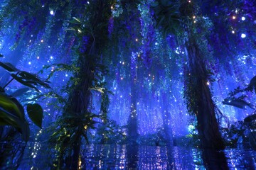 Obraz premium Glowing flora descends, magical forest atmosphere