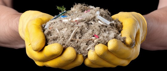 Individuals take action against pollution by collecting waste with protective gloves in a clean-up event