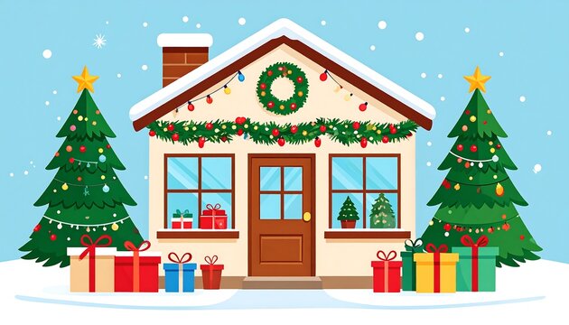 Festive Christmas house in snowy landscape