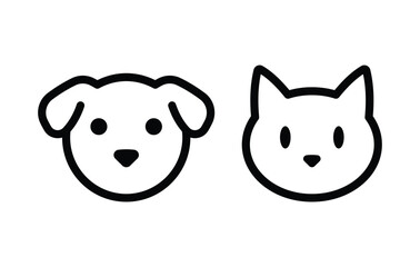 Cat dog heads simple linear icon set