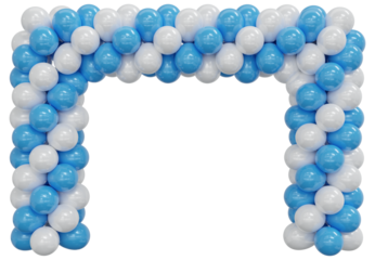 3D render balloon frame entrance. Blue and white Balloons in the Shape of square, Gate, or Portal isolate on a white background. 3d png illustration.
