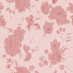 Seamless floral pattern, classic flower ornament, abstract ditsy print in vintage motif. Elegant botanical design of beautiful large wild flowers, leaves, small branches, herbs. Vector illustration.	
