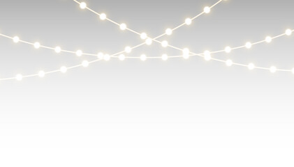 PNG Twinkling fairy lights glow in soft amber. Golden garland loops around festive corner. Warm bulbs dangle on celebration wire. Holiday sparkle brightens the dark scene