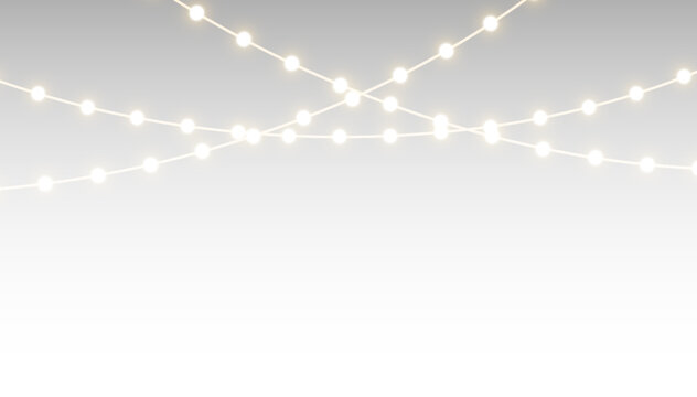 PNG Twinkling fairy lights glow in soft amber. Golden garland loops around festive corner. Warm bulbs dangle on celebration wire. Holiday sparkle brightens the dark scene