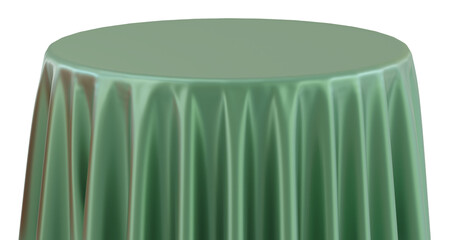 Dark green Round Table with Tablecloth Isolated on white Background. Meeting room table clothes. Tablecloths in various colors. 3D png illustration.