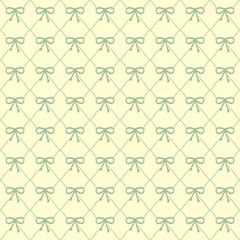 Fototapeta premium Repeating pattern of delicate bows on a soft yellow background for fabric design or wallpaper use