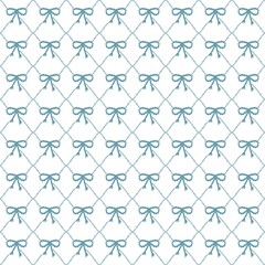Pattern of teal bows on a white background creates a charming and whimsical design for various Christmas or Valentines day decorative uses
