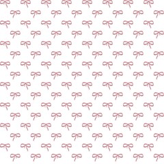 Cute pattern of small pink bows on white background for stylish decor, craft projects or Christmas decoration, wallpaper