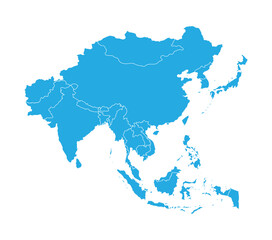 Asia map blue flat design vector