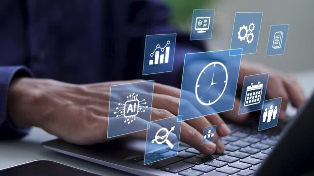 Time management with AI technology concept. Saving working time to reduce costs, work planning for increased efficiency and reduced work time. Business project planning.