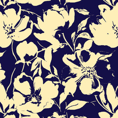 Seamless floral pattern, classic flower ornament, abstract ditsy print in vintage motif. Elegant botanical design of beautiful large wild flowers, leaves, small branches, herbs. Vector illustration.	
