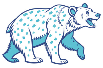 Cartoon White Bear with Blue Spots Walking, Open Mouth,