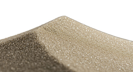 Pristine, shimmering, ultra-finely granulated sand crest on transparent background with soft shadow; extreme macro, raking light, chiaroscuro effect, concept of delicate natural structure