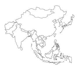 Fototapeta premium Asia map black outline vector design illustration