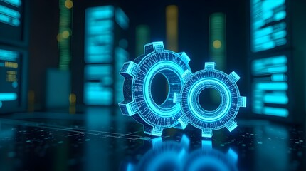 Futuristic digital gears symbolizing technology automation, innovation in artificial intelligence engineering, smart data processing, and advanced system integration in cyber industry
