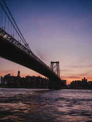 Williamsburg Bridge at sunset, magic hour. 