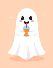 Fototapeta premium Cute ghost drinks juice