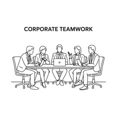 Corporate Teamwork Meeting Outline Vector Graphic