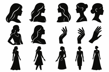 12 silhouettes of women in black, executed in a minimalist design