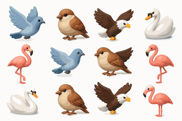 Obraz premium A set of 3D icons representing various birds. Colorful icons that can be used for designs related to nature or wildlife.