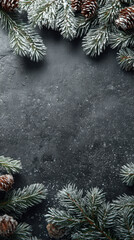 christmas background with fir branches and cones