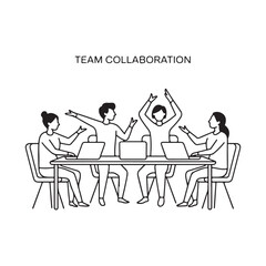 Team Collaboration Outline Vector Graphic