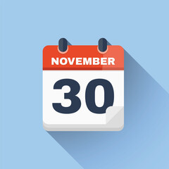 Flat calendar icon November 30 bold symbol