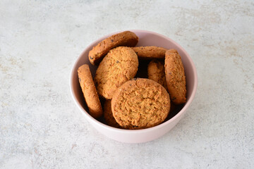 Delicious Oatmeal Cookies in a Pink Bowl cut out