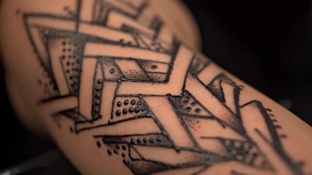 Freshly Inked Geometric Pattern Tattoo Design on Human Arm Skin