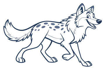 Cartoon Wolf Character Vector, Walking Pose with Spotted Fur, White Background