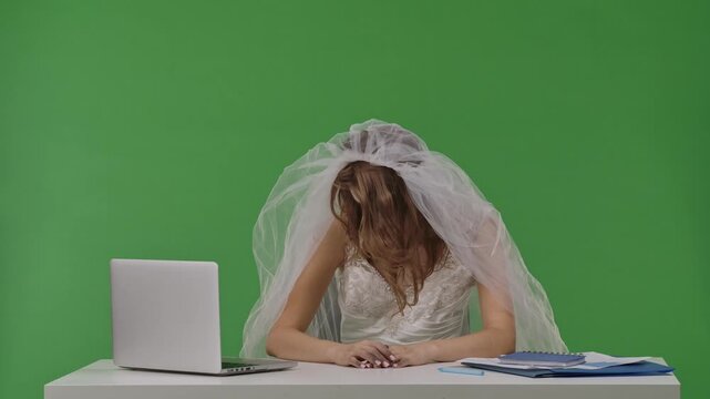 Dead Bride Working on Laptop at Desk