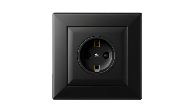 Stylish Black Electric Outlet for Energy and Home Connection Isolated on White