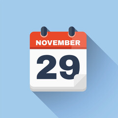 Flat calendar icon November 29 bold vector date