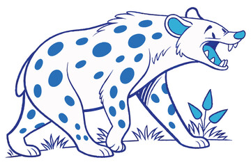 Cartoonish Hyena Character Art with Blue Spots on a White Background