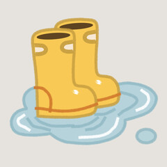 Yellow Rain Boots with puddle in Cute Flat Style for Seasonal Kids Design