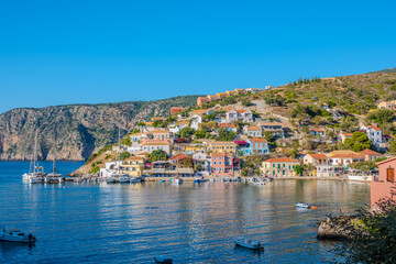 Assos Village Panorama: Colorful Traditional Houses on the Hillside Overlooking the Bay, Kefalonia