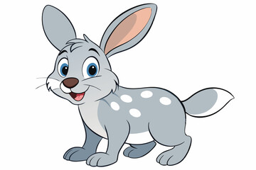 Charming Grey Cartoon Bunny with White Spots on a White Background