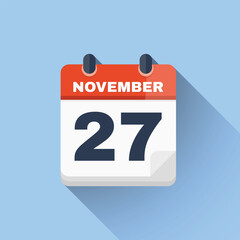 Flat calendar icon November 27 date vector