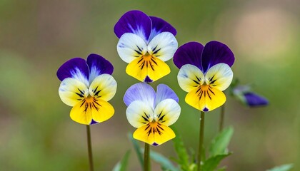 Four vibrant pansies in a close-up shot