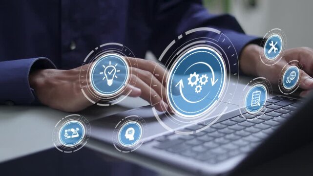 RPA, Robotic process automation concept. Digital transformation and change management. Automation technology for automate business tasks with AI. 
