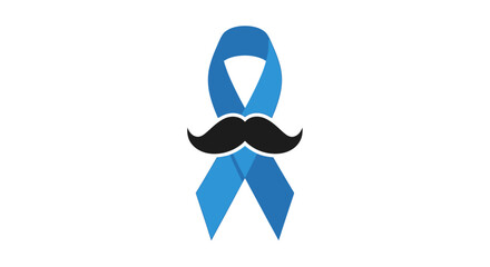 Blue awareness ribbon with moustache icon in flat 2D vector style, clean and modern, isolated on white background, movember, november.