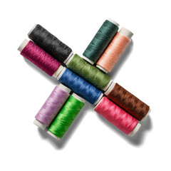 Colorful Thread Spools Cross Shape on Transparent Background