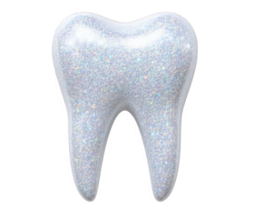 A sparkling, glittercovered tooth isolated on a transparent background, symbolizing dental health and a bright smile